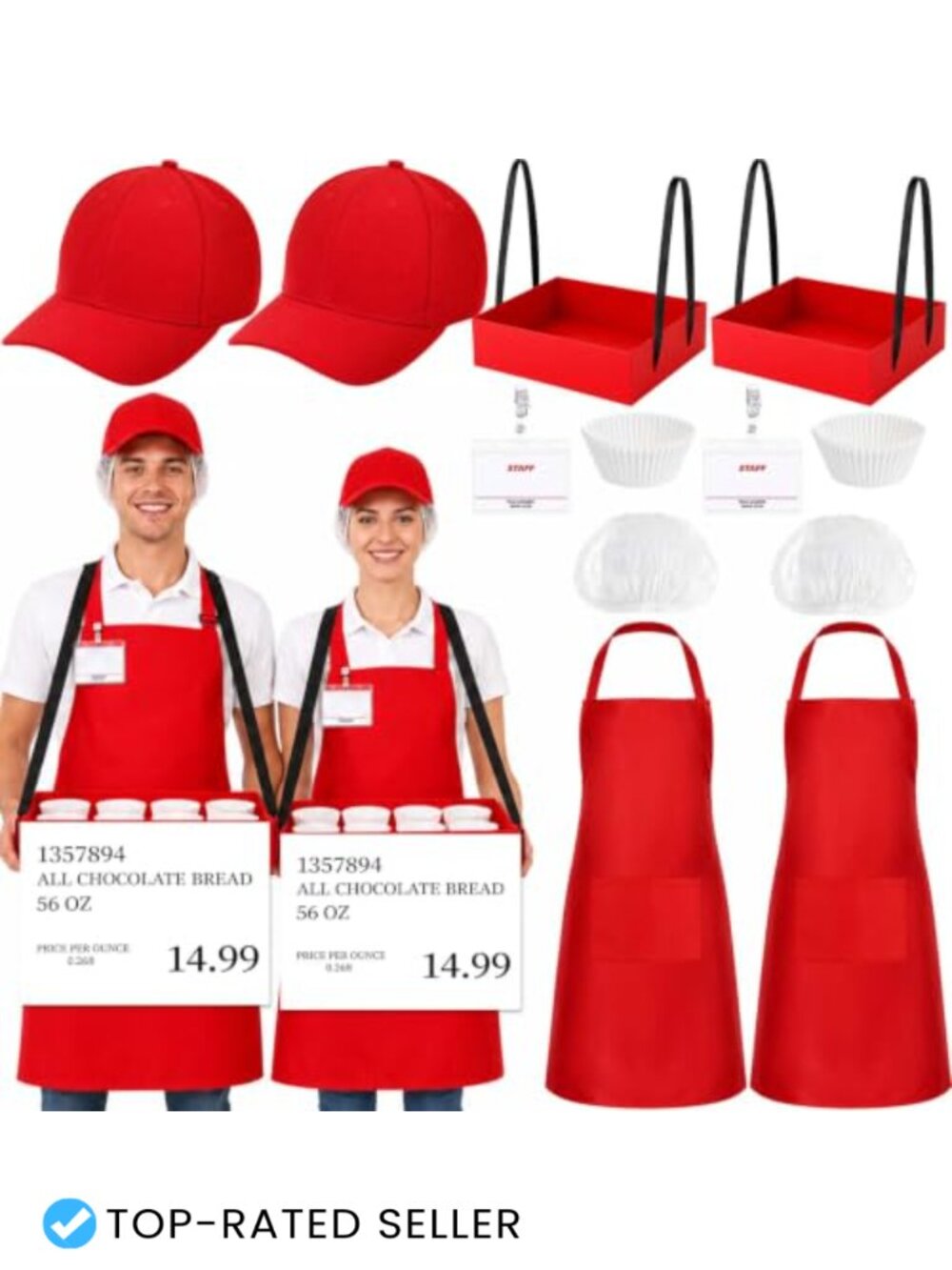Adult Halloween Supermarket Employee Costume Set for Couples Two-Person Worker